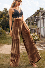 Chestnut Ruffle Hem Wide Leg Velvet Pants