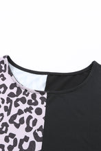 Contrast Solid Leopard Short Sleeve T-shirt Dress with Slits