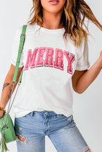 White MERRY Letter Christmas Crew Neck Short Sleeve Top