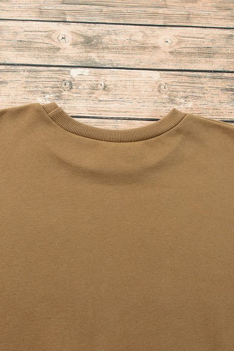 Camel Solid Fleece Lined Drop Shoulder High Low Sweatshirt