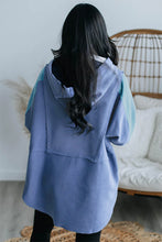 Gray Color Block Exposed Seam Buttoned Neckline Hoodie