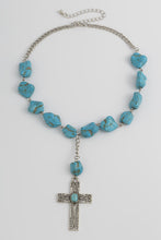 Peacock Blue Turquoise Cross Pendant Necklace