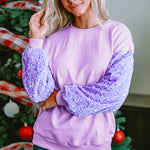 Orchid Petal Sequin Patchwork Long Sleeve Pullover Top