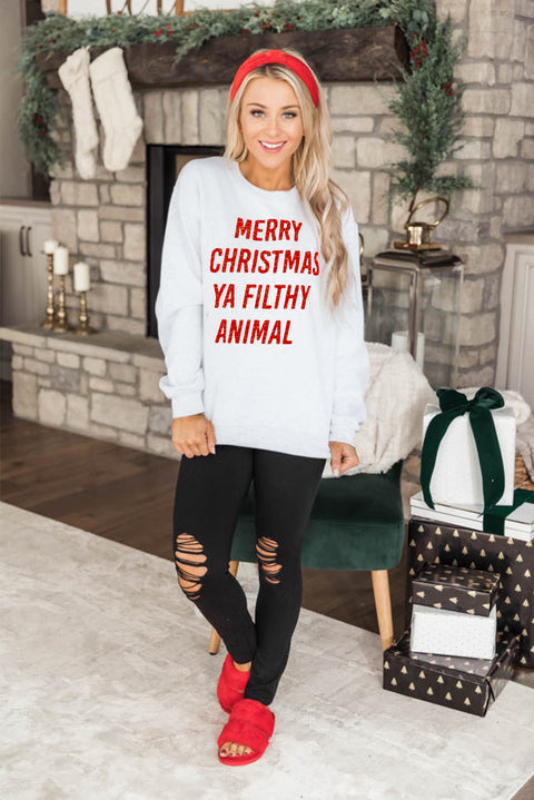 Wake Pray Slay Glitter Print Pullover Sweatshirt