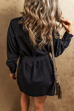 Black Button-Up Belted Denim Shirt Dress