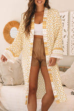 Yellow Bohemian Geometric Printed Loose Sleeve Long Kimono