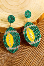 Dark Green Beaded Rhinestone Rugby Football Drop Earrings