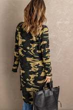 Green Camo Print Long Cardigan