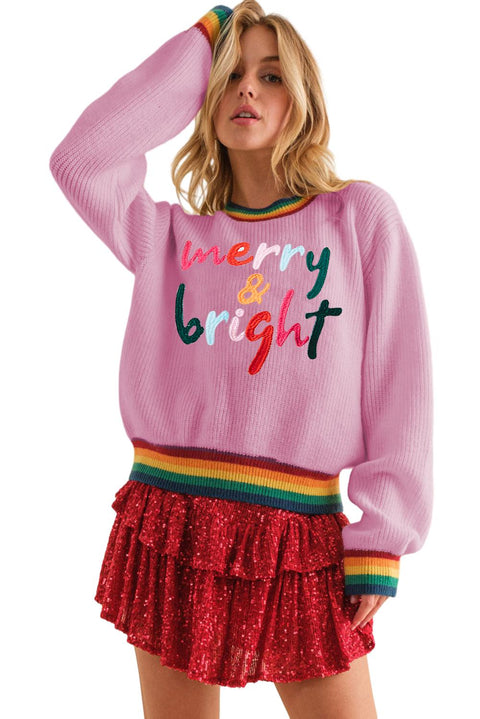 Bonbon Merry & Bright Colorful Stripes Trim Sweater