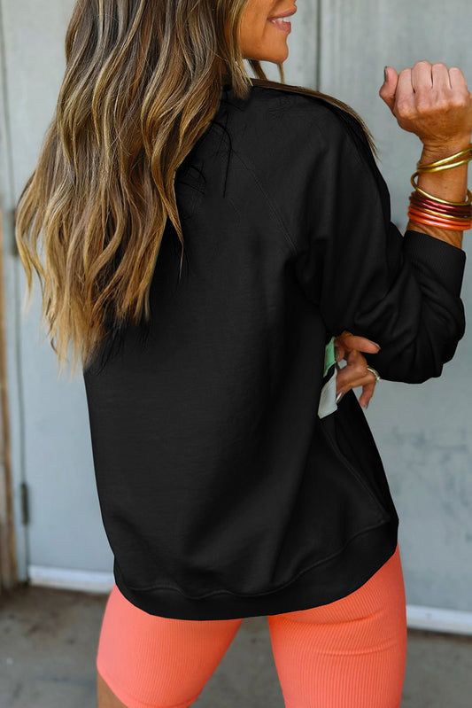 Black Rainbow Raglan Sleeve Crew Neck Plus Size Sweatshirt