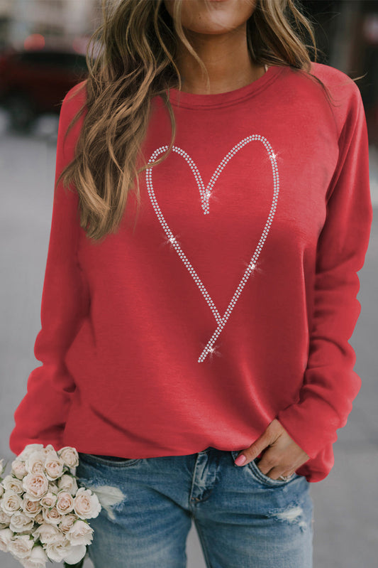 Sudadera de manga larga con forma de corazón de diamantes de imitación