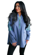 Gray Color Block Exposed Seam Buttoned Neckline Hoodie