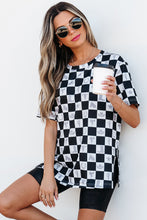 Black Western Fashion Checkerboard Print Side Split T Shirt