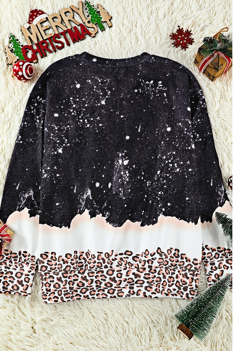 Snowy Christmas Graphic Leopard Bleached Sweatshirt