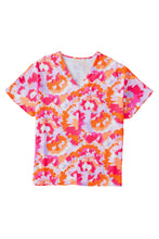 Rose Red Abstract Print V Neck Summer Blouse