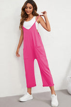 Rose Red Pocketed Adjustable Spaghetti Strap Straight Leg Jumpsuit