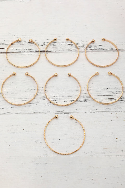 Gold 7pcs/set Textured Plated Open Alloy Bangle Set