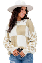 Flaxen Checkered Print Drop Shoulder Sweater