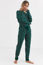 Green Christmas Candy Cane Printed Top and Pants Lounge Set