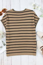 Khaki Stripe Knitted Bat Sleeve T Shirt