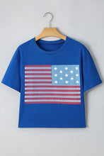 Real Teal American Flag Pattern Crewneck Tee