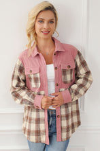 Plaid Corded Patchwork Flap Pocket Shacket