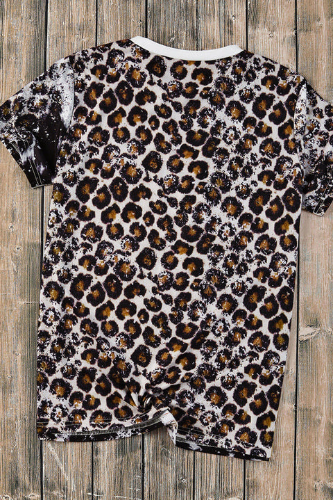 Leopard Western Steer Head Aztec Leopard Print Crew Neck Tee