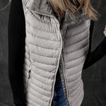 Silvery Plush Collared Quilted Zipped Puffer Vest