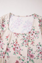 Pink Floral Print Pleated U Neck Loose Fit Blouse