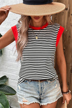 Black Stripe Colorblock Edge Round Neck Tank Top