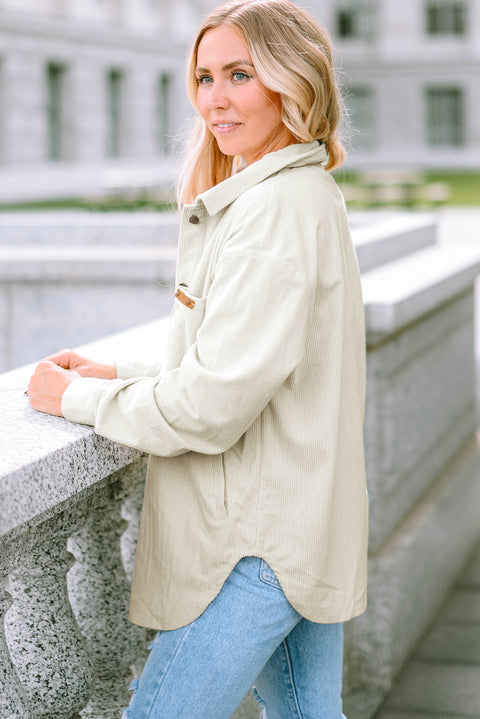 Multicolour Corduroy Buttoned Front Pocketed Shacket