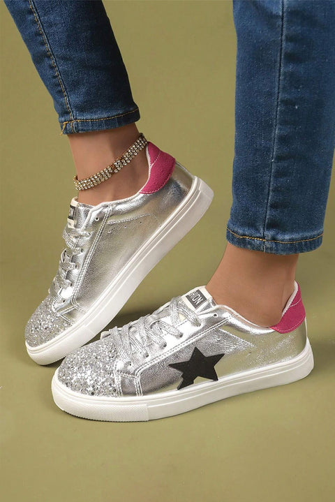 Silvery Metallic Luster Star Pattern Slip On Flat Shoes