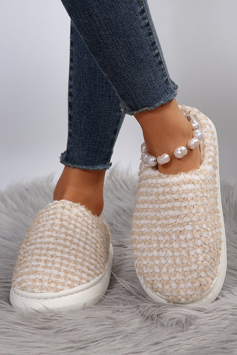 Apricot khaki Two-tone Knitted Warm Homewear Slippers