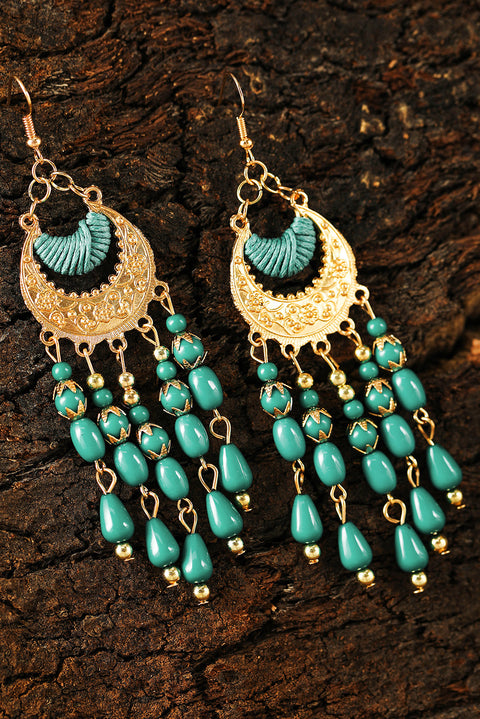 Light Blue Boho Beaded Tassel Alloy Charm Earrings