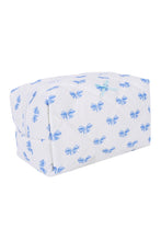 Sky Blue Bow Knot Quilted Zipper Makeup Bag