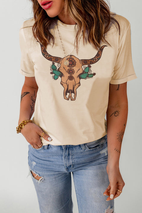 Floral Turkey Shape Print Short Sleeve T Shirt