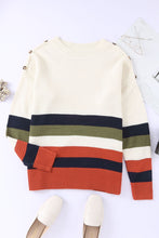 Buttoned Shoulder Drop Shoulder Striped Sweater