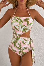 Pink Tropical Asymmetric Cut out Halter Backless One Piece Swimwear