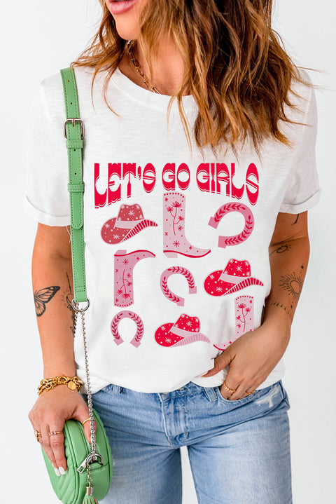 White LET'S GO GIRLS Western Fashion Graphic T Shirt