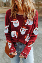 Red Sequin Santa Claus Graphic Textured Long Sleeve Top