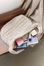 Light French Beige Quilted Zipper Large Shoulder Bag