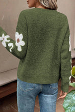 Moss Green Flower Sleeve Drop Shoulder Sweater