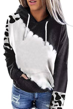 Black Cow Tie Dye Print Pocketed Drawstring Pullover Hoodie