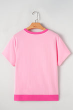 Pink Two Tone Half Buttons Collared T Shirt