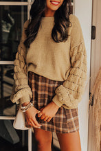 Hollowed Bubble Sleeve Knit Sweater