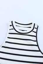 Striped Print Ribbed O-neck Sleeveless Top