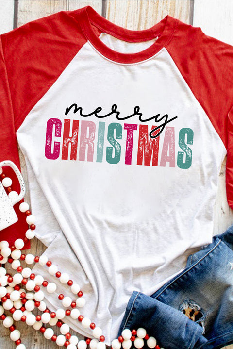 Christmas Tree Snowflakes Graphic Raglan Top