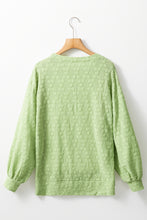 Light Green Solid Color Textured Side Split Crew Neck Blouse