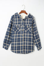 Blue Plaid Pattern Sherpa Lined Hooded Shacket