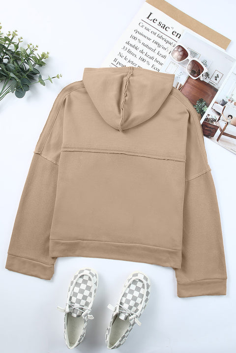 Casual Button Solid Patchwork Trim Hoodie